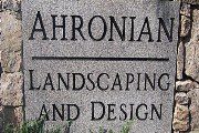 A stone signage for Ahronian Landscaping and Design