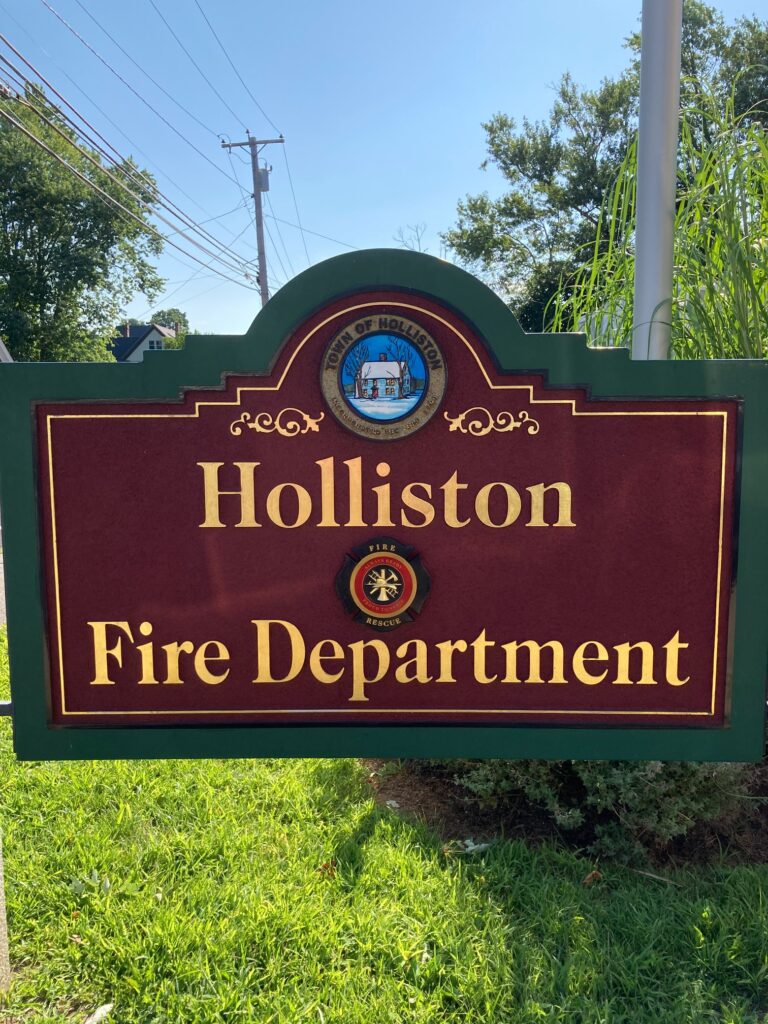 A Holliston Fire Department sign